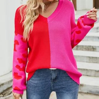 V-Neck Leopard Print Panel Sweater | YesStyle Global
