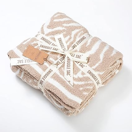 Snuggle Sac Textured Beige Throw Knitted Ultra Soft Blanket 50" x 60" Zebra Pattern Air Feel Cozy... | Amazon (US)