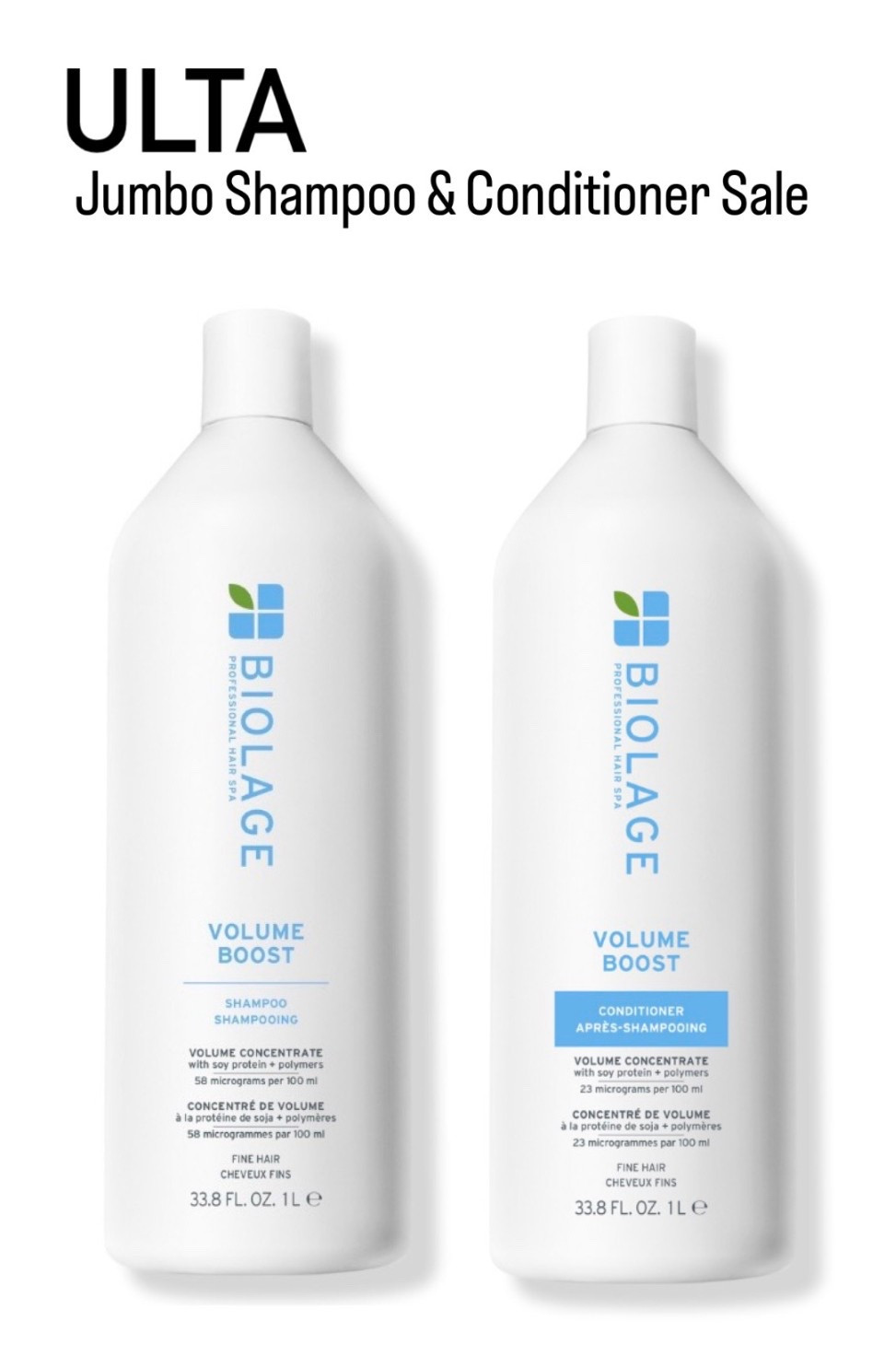 Ulta is having their jumbo shampoo and conditioner sale. Multiple brands one sale. 

#sale #ultasale #shampooandconditioner

#LTKSaleAlert #LTKgrwm #LTKBeauty