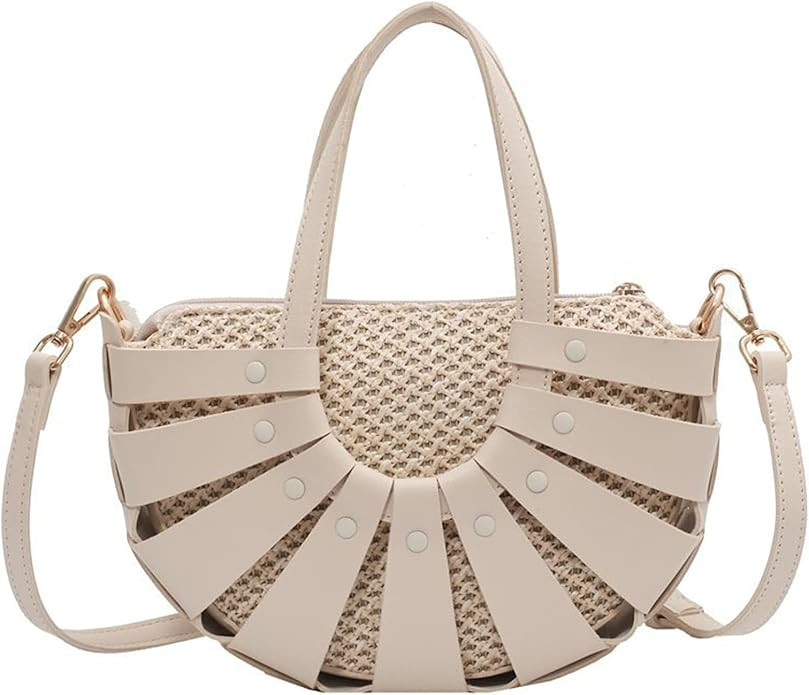LING CHUANG Woven Straw Small Shoulder Bag for Women Mini Hollow Semicircle Handle Handbags Beach... | Amazon (US)