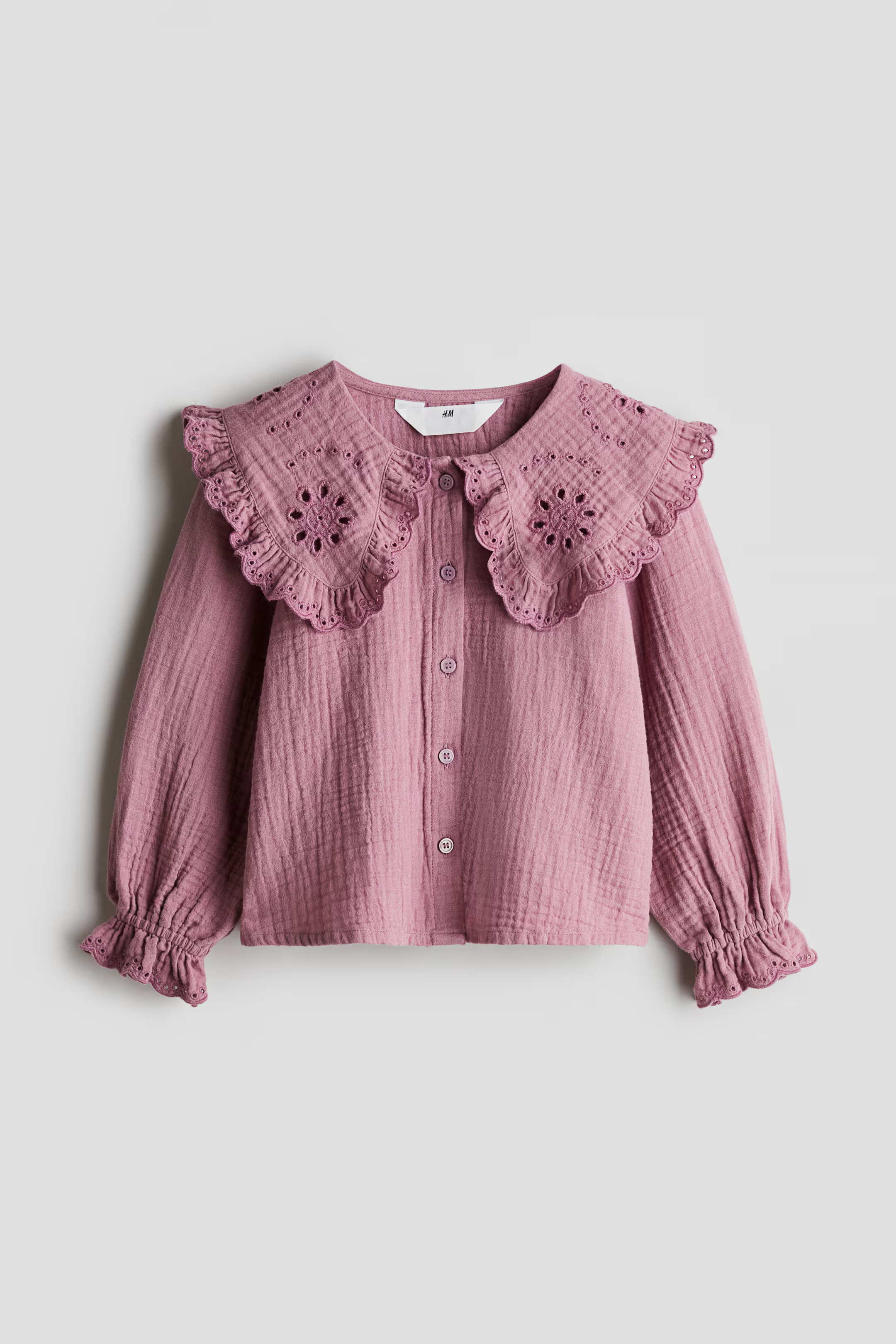 Cotton Blouse with Collar - Round Neck - Long sleeve - Mauve - Kids | H&M US | H&M (US + CA)