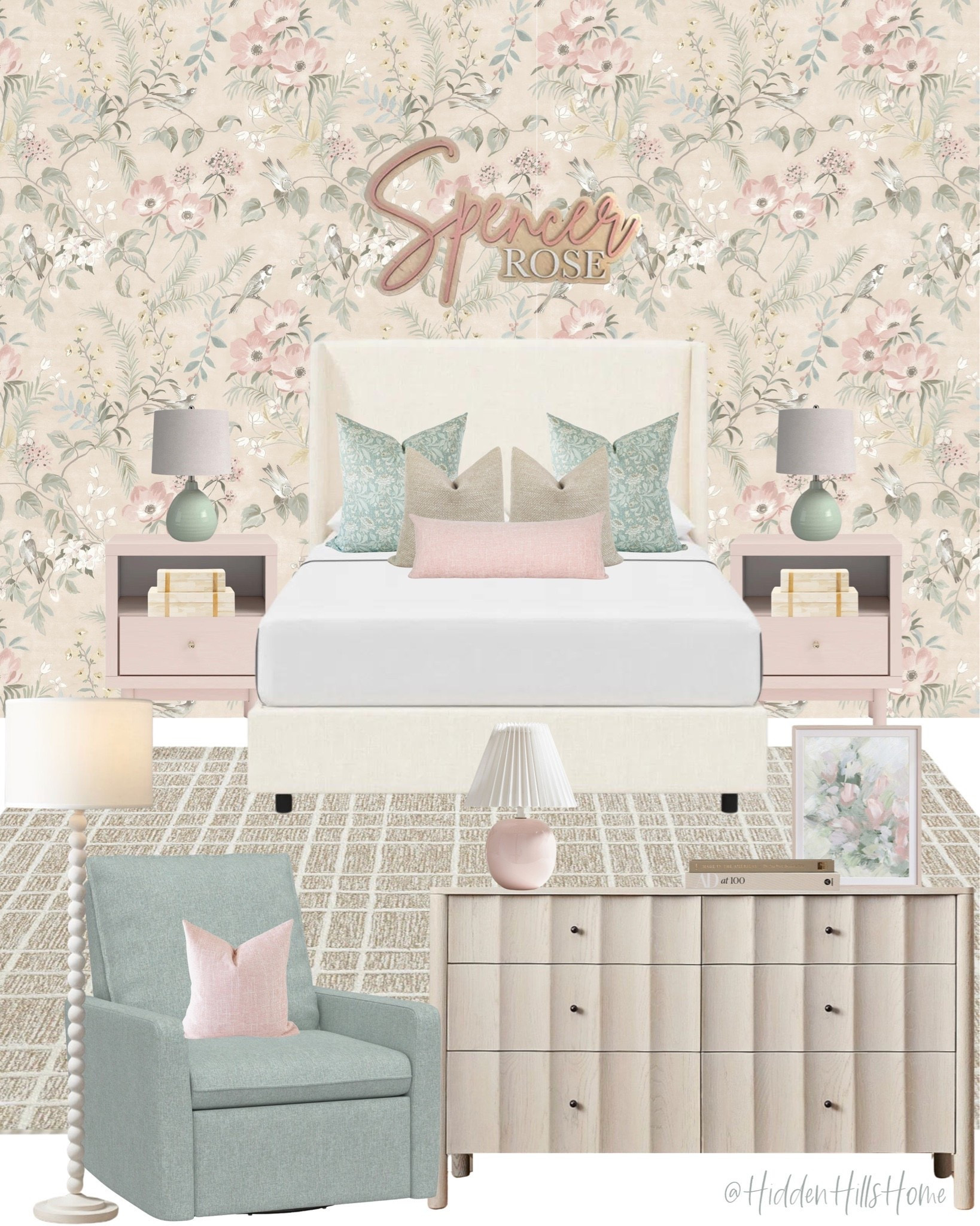Teen girls bedroom mood board, blush pink and sea foam green girls bedroom mood board, floral wallpaper for girls room #girls

#LTKHome #LTKSaleAlert #LTKKids
