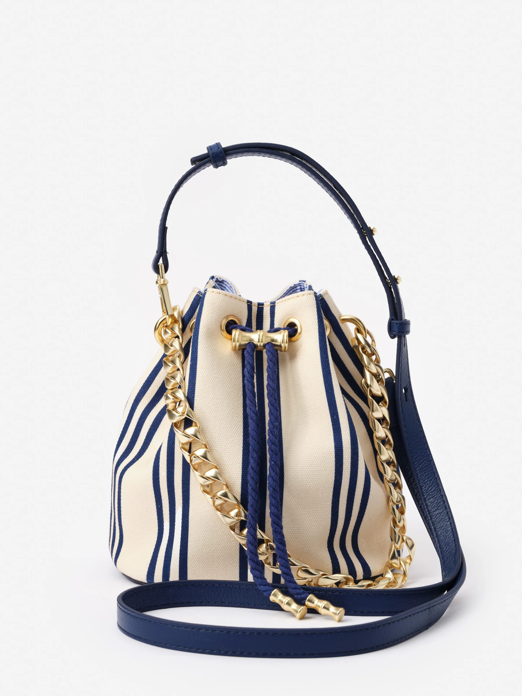Nautical_Navy Stripe Daisy Canvas Bucket Bag | Women's Handbags | J.McLaughlin | J.McLaughlin