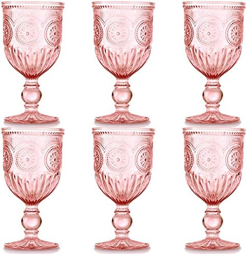 Pink Wine Glasses set of 6 pink goblets colored glassware pink glassware for wedding champagne flute | Amazon (US)