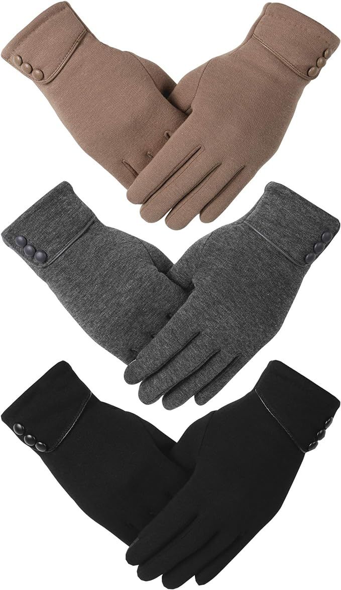 Dimore 3 Pairs Winter Gloves for Women Cold Weather Girls with Touch Screen Fingers Warm Thick Te... | Amazon (US)