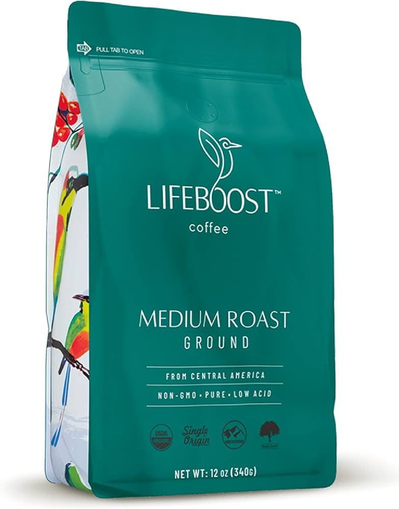 Lifeboost Coffee Ground Medium Roast Coffee - Low Acid Single Origin USDA Organic Coffee - Non-GM... | Amazon (US)