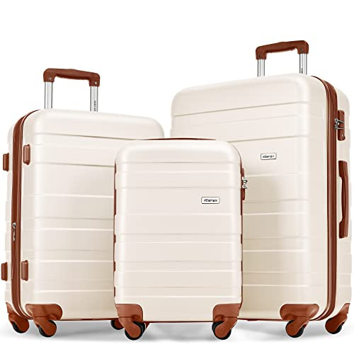 Merax 3 Pcs ABS Hardside Luggage Sets TSA Lock Spinner Wheel Suitcases, Pearly White, 20/24/28 In... | Amazon (US)
