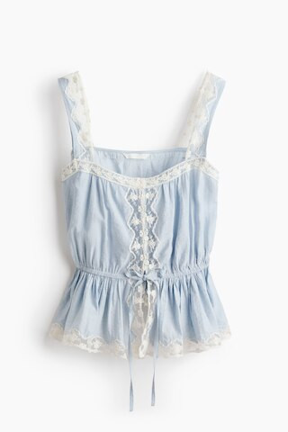 H & M - Lace-Trimmed Peplum Top - Light Blue | H&M (US + CA)