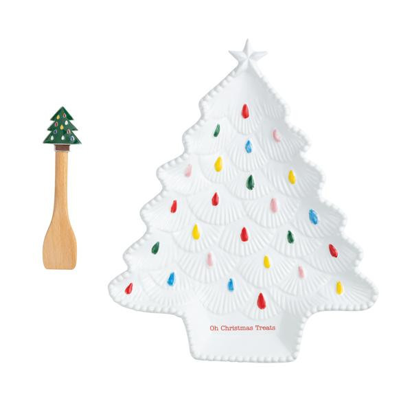 Mud Pie Christmas Tree Cookie Plate Set in White | Dolomite | Mud Pie
