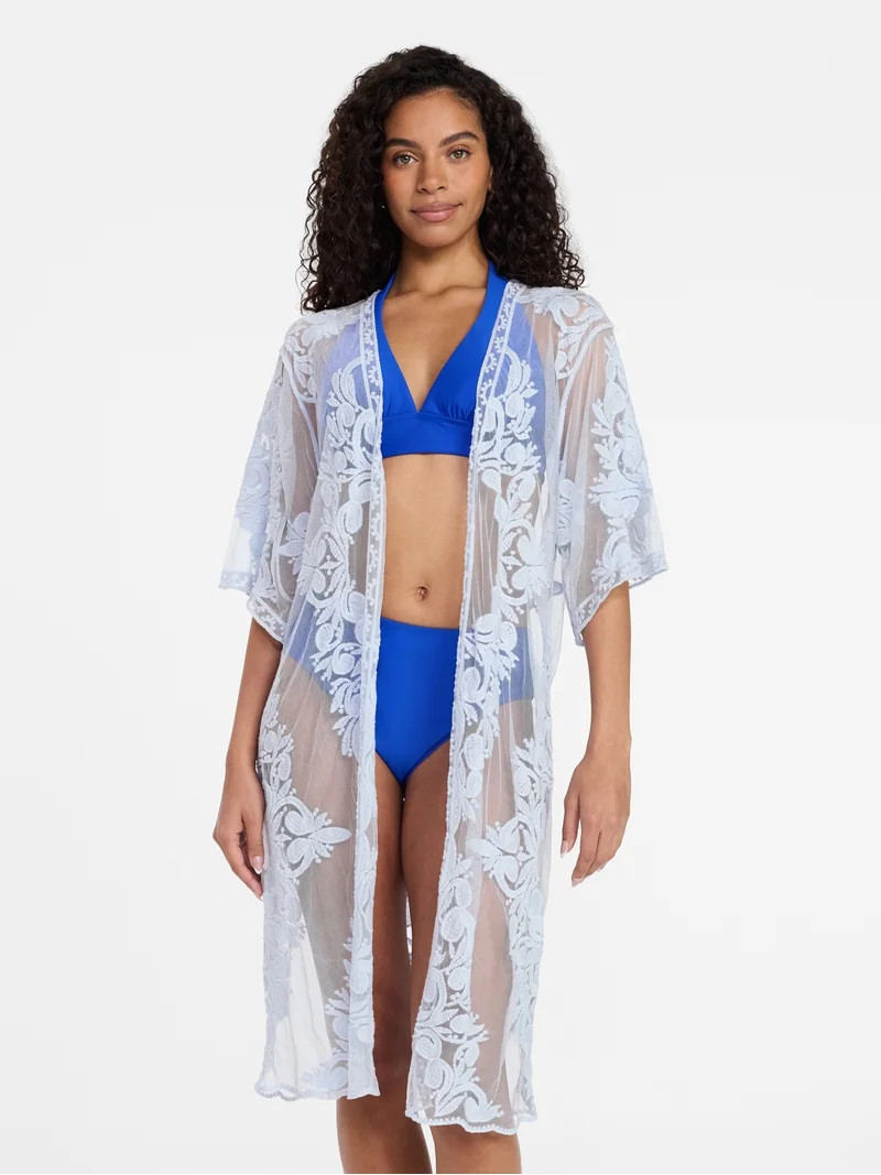 Time and Tru Women's Lace Coverup, Sizes L/XL, Blue Drop | Walmart (US)
