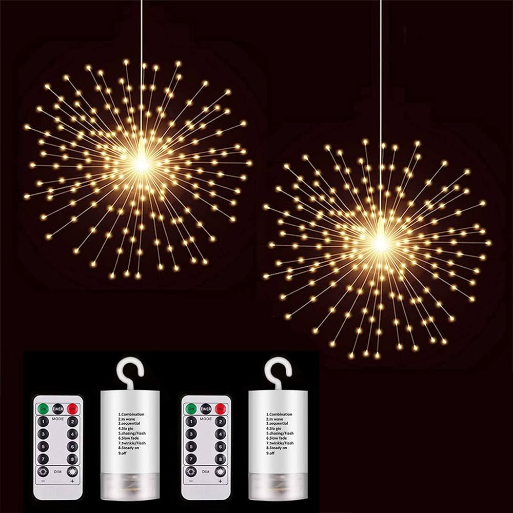 2 Pack Starburst Sphere Lights,200 LLED Firework Lights, 8 Modes Dimmable Remote Control Waterpro... | Amazon (US)