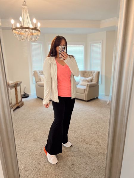 Casual mom fit with Nike air max and old navy fitted athletic jacket. I’m wearing an XL in the aerie leggings (short) so I can wear them with flats! 

#LTKmidsize #LTKfitness #LTKshoecrush