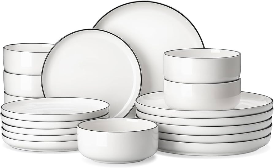 MALACASA Plates and Bowls Sets,18 Pieces Modern Porcelain Dinnerware Set for 6 White Dinner Ware ... | Amazon (CA)