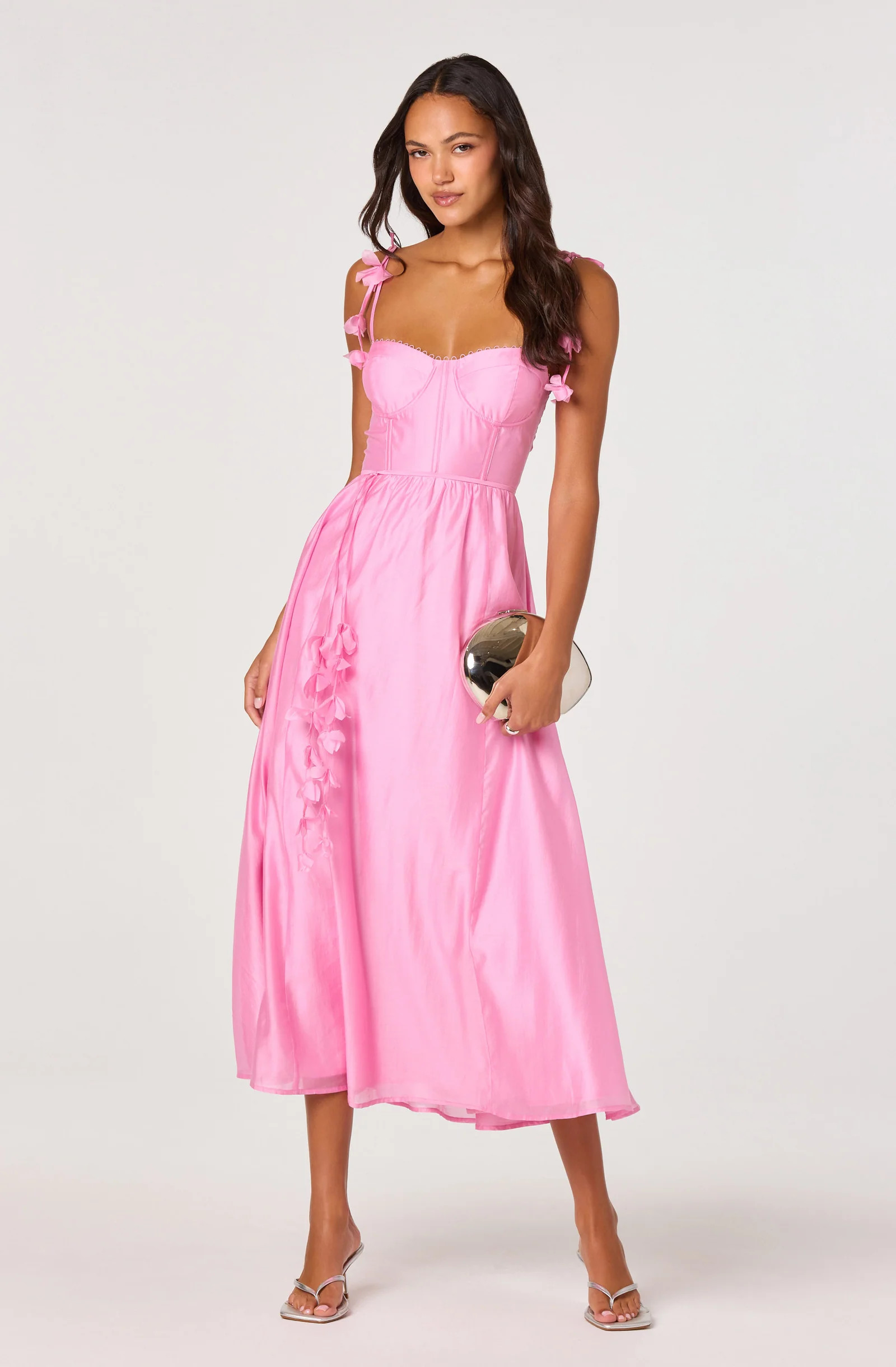Halcyon 3D Flower Appliqué Midi Dress - Pink / XS | ASTR The Label (US)