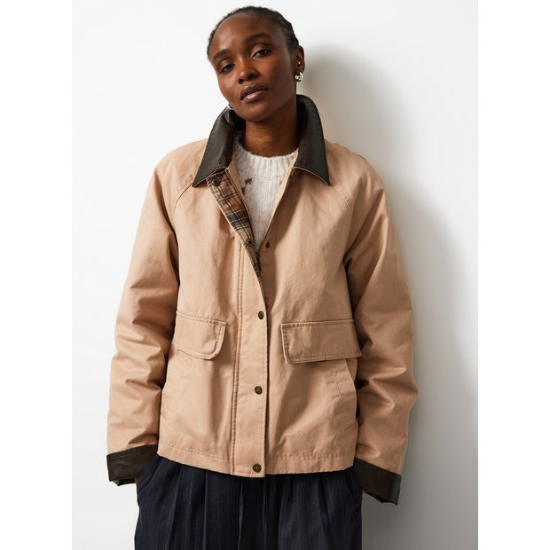 Neutral Contrast Collar Wax Barn Jacket 24 | Tu Clothing