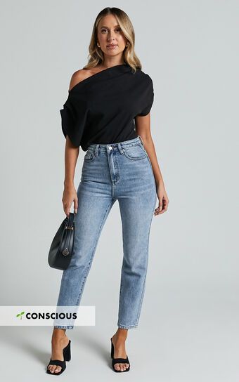 Billie Jeans - High Waisted Recycled Cotton Mom Denim Jeans in Mid Blue Wash | Showpo (US, UK & Europe)