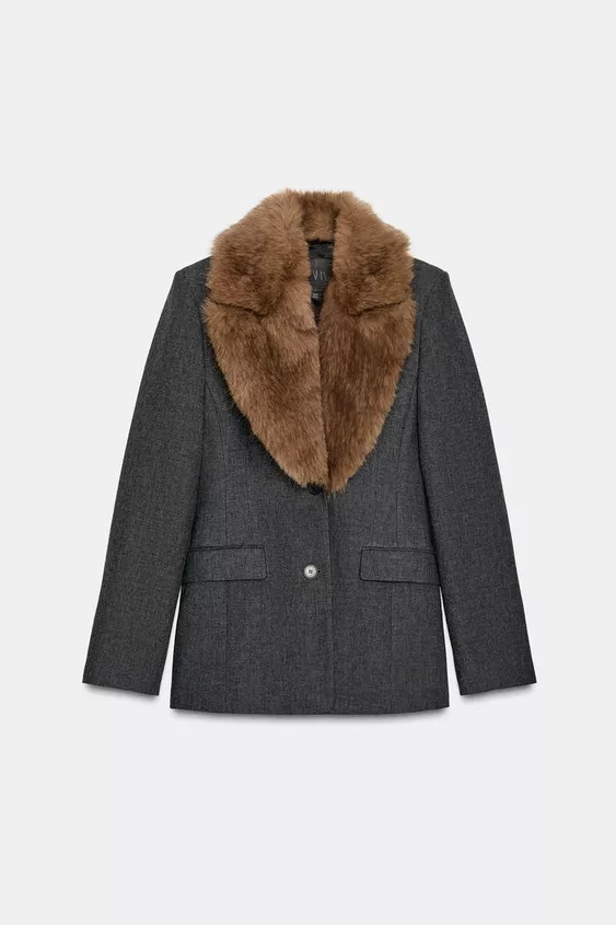 FITTED BLAZER WITH FAUX FUR COLLAR ZW COLLECTION | Zara US