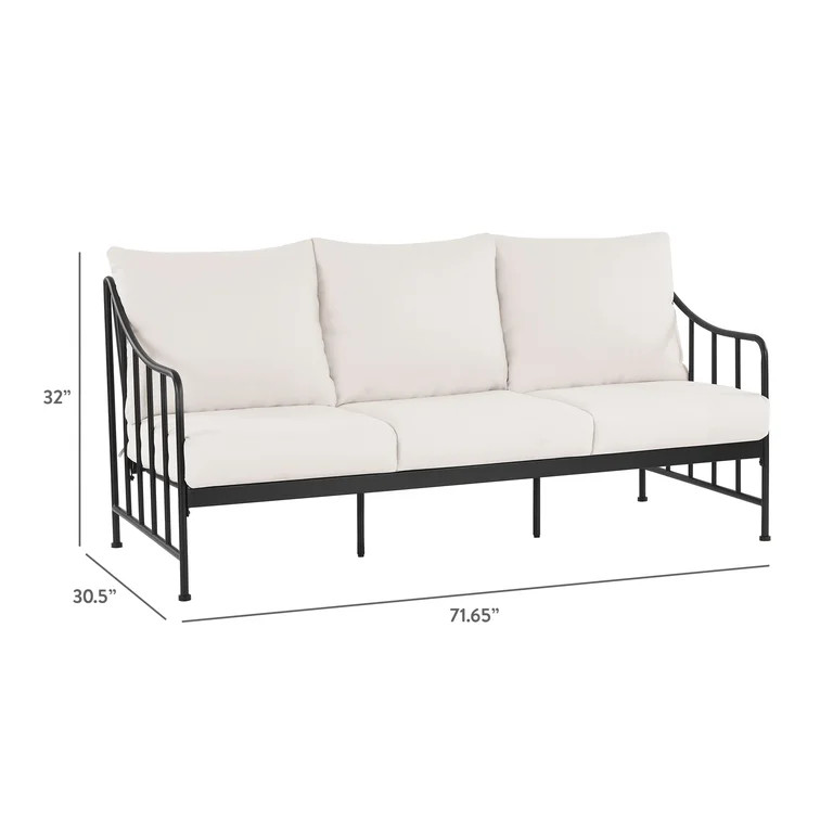 Better Homes & Gardens Aubrey Outdoor Metal Sofa with Cushions, Black & Cream | Walmart (US)