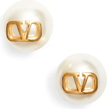 Valentino Garavani VLOGO Imitation Pearl Stud Earrings | Nordstrom | Nordstrom