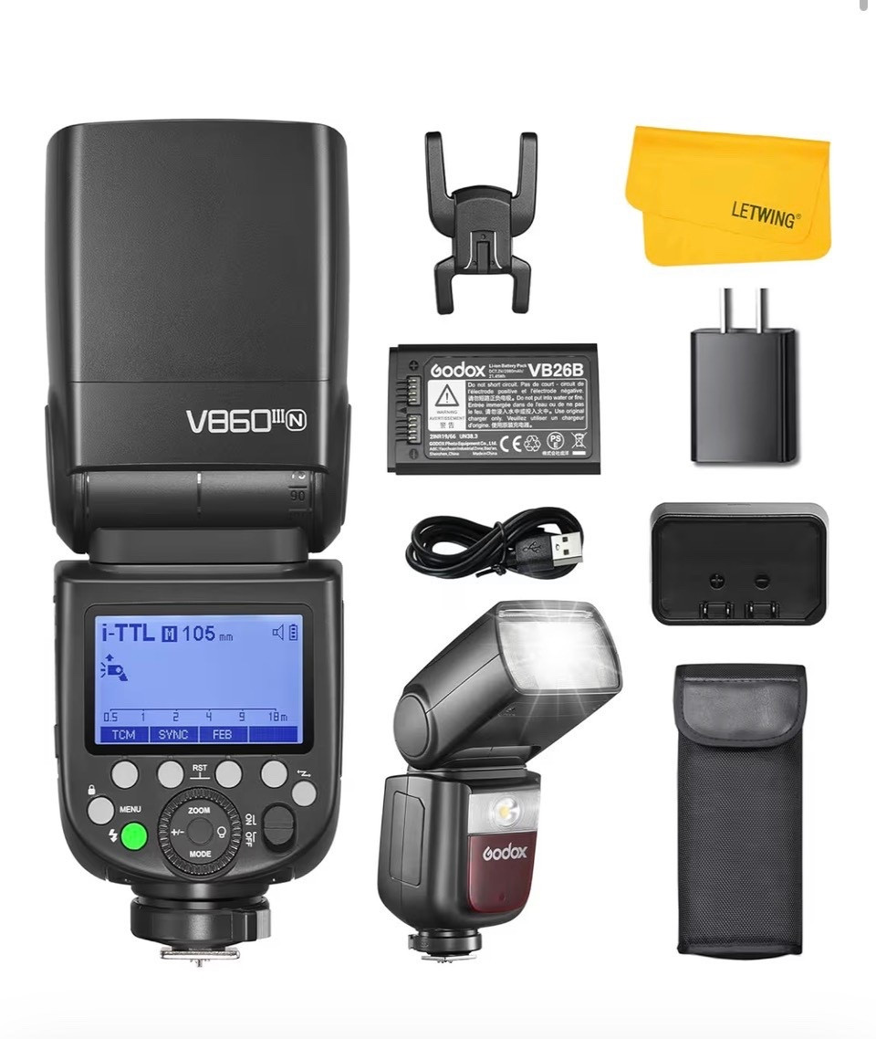 Godox V860III V860III-N Flash for Nikon, 2.4G TTL External Flash Speedlite HSS 1/8000s, 7.2V/2980mAh Li-ion Battery, 480 Full-Power Flashes, 10 Levels LED Modeling Lamp, Compatible for Nikon Camera