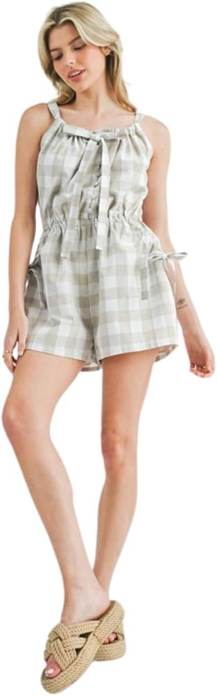Plaid Sleeveless Button Down Romper | Amazon (US)