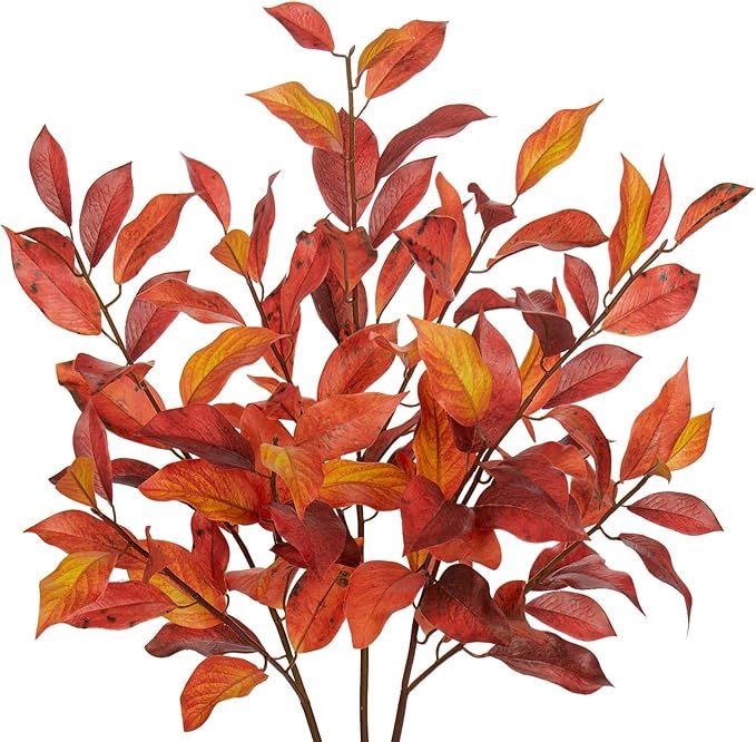 Oairse 3 Pcs Fall Leaves Stems Long Faux Fall Bay Leaves with Branches Artificial Autumn Branches... | Amazon (US)