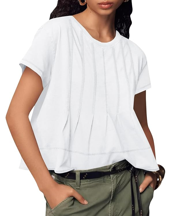 Tankaneo Womens Babydoll Tops Short Sleeve Peplum Pleated Summer T-Shirts Casual Loose Fit Flowy ... | Amazon (US)