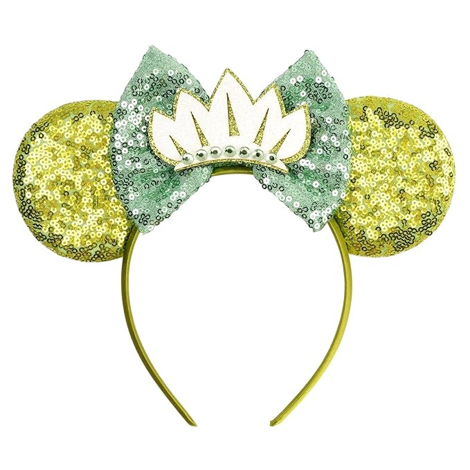 Enchanted Green Sequin Mouse Ear Headband with Leaf Crown - Princess-Inspired Accessory for Theme... | Amazon (US)