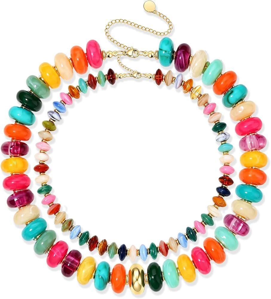 WAINIS 2pcs Colorful Acrylic Beaded Choker Necklaces for Women | Amazon (US)