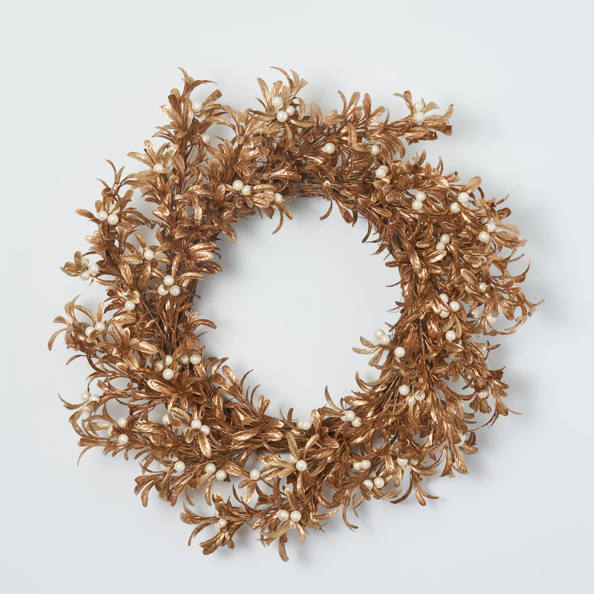 Shiny Metallic Gold Boxwood & Pearl White Mistletoe Berry Christmas Front Door Wreath Glam Mantle... | Darby Creek Trading