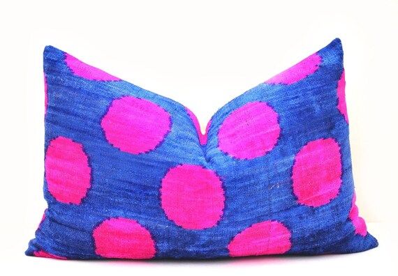Pink navy velvet ikat pillow, Ikat cushion, Accent decorative pillow, Handmade pillow, Throw pillow, | Etsy (US)