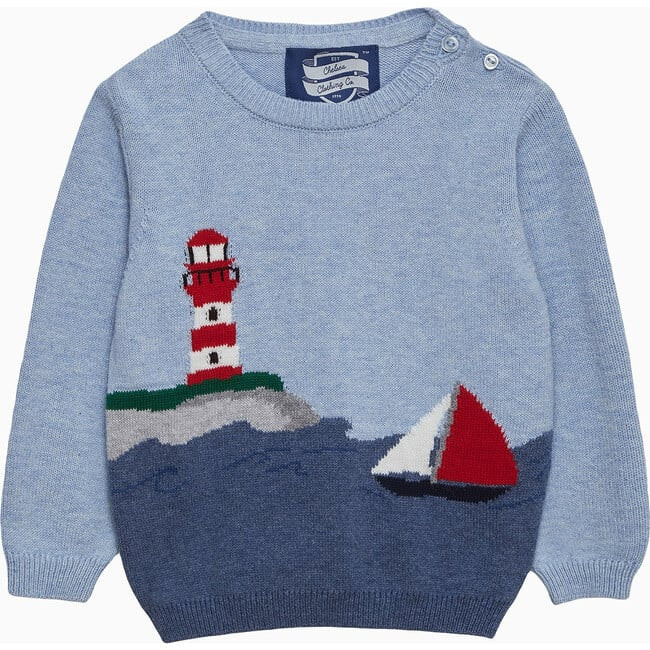 Trotters London | Little Lighthouse Sweater, (Blue Marl, Size 12-18M) | Maisonette | Maisonette
