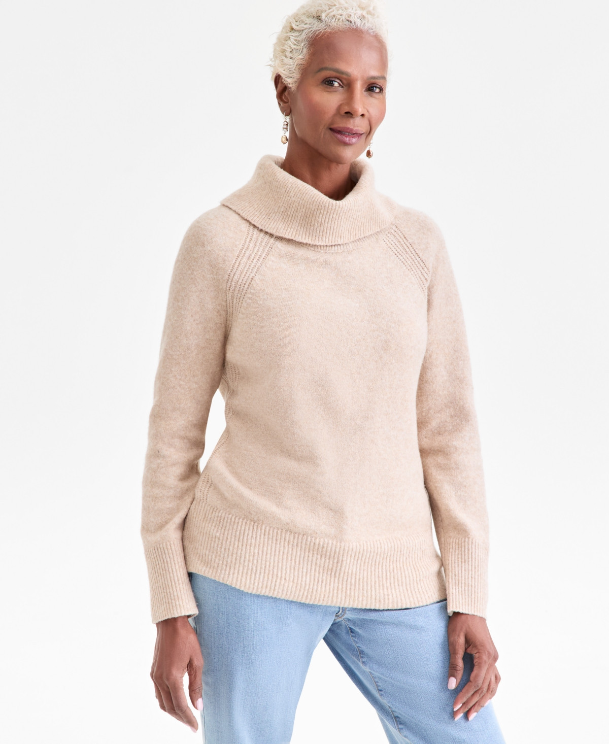 Style & Co Petite Cowl Neck Sweater, Macy's Exclusive - Hthr Sandstone | Macy's