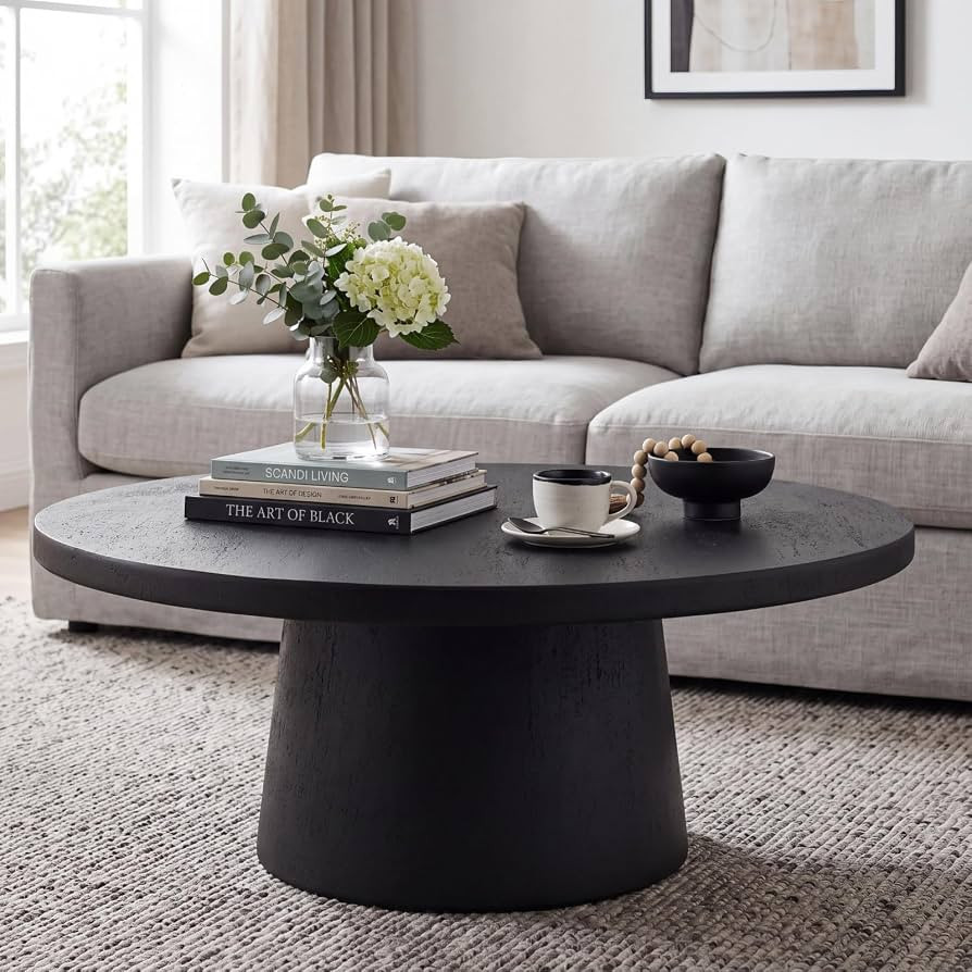 CIMOTA Modern Travertine Coffee Table, 44\u201dConcrete Stone-Look Round Center Table with Stable... | Amazon (US)