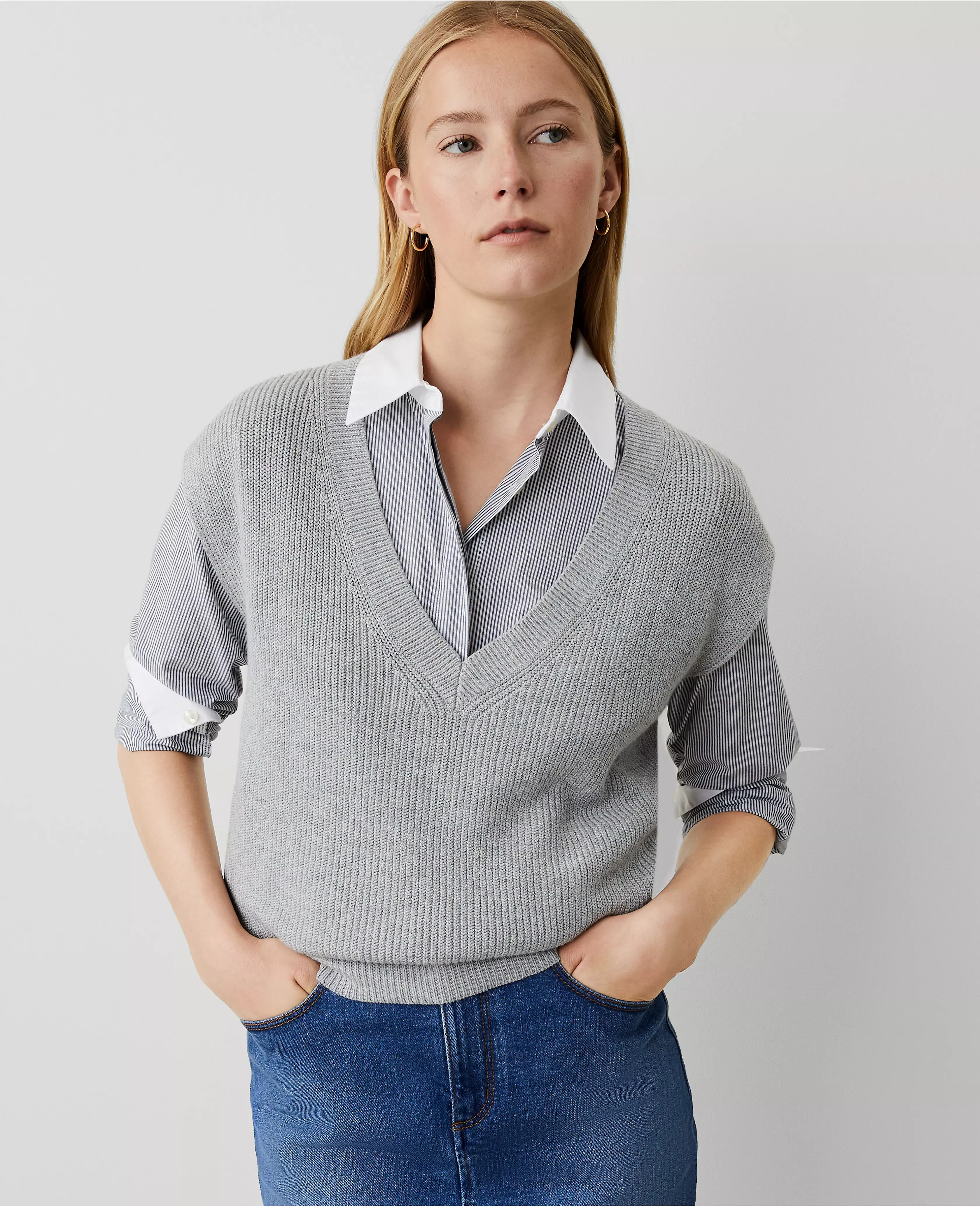 Weekend Ribbed V-Neck Sweater Vest | Ann Taylor (US)
