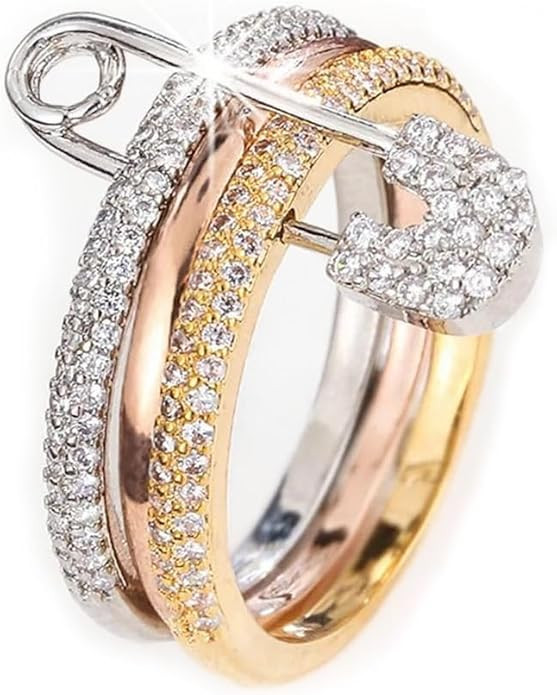 Pregeckit Fashion Safety Pin Stackable Rings for Women CZ Cubic Zirconia Paved Multi-Link Connect... | Amazon (US)