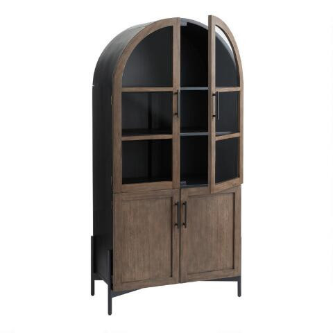 Amira Vintage Walnut and Charcoal Black Arch Display Cabinet | World Market