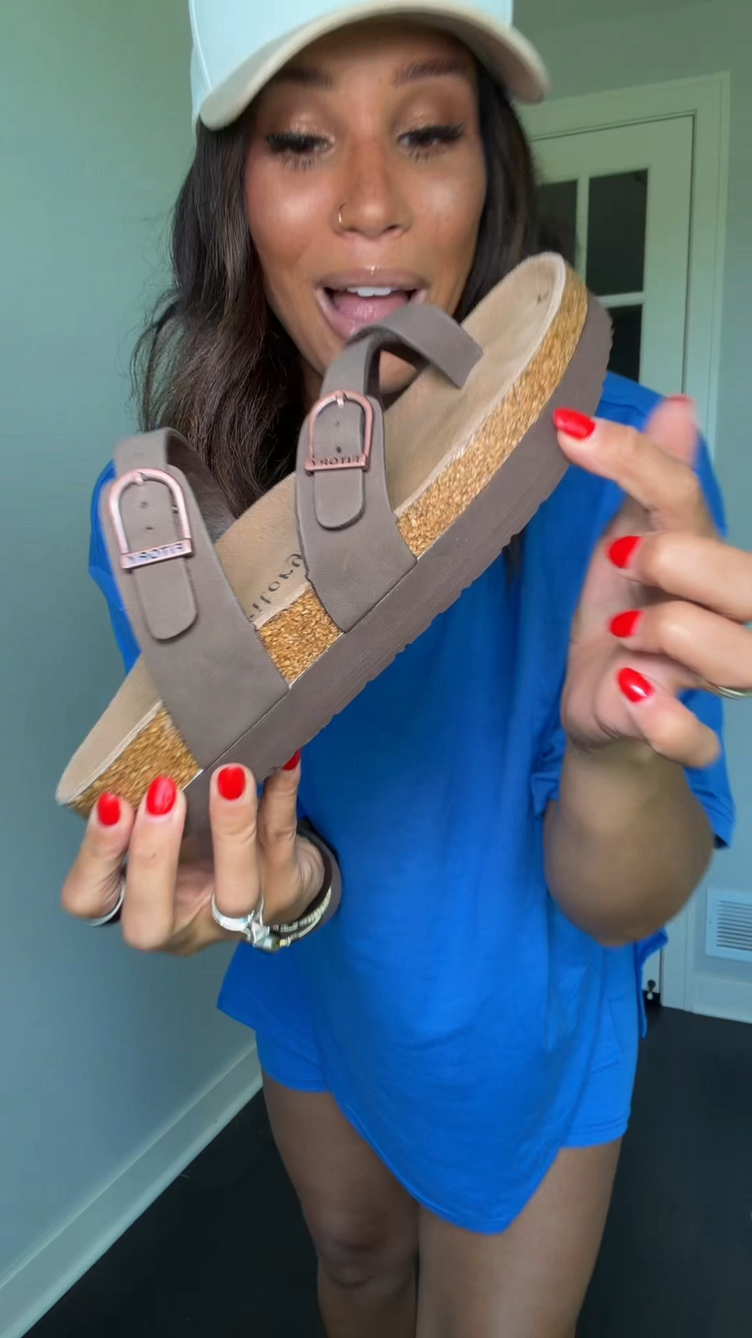 Look for less platform sandals. Run true to size.