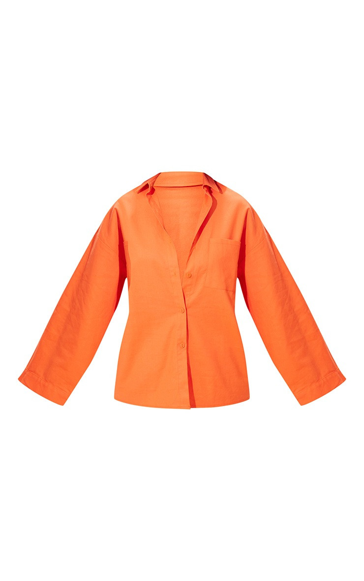 Orange Woven Balloon Sleeve Oversized Shirt | PrettyLittleThing US