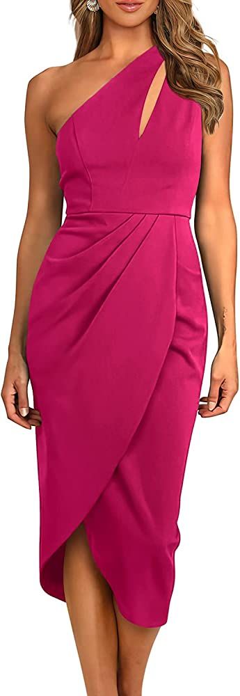 PRETTYGARDEN Women's One Shoulder Ruched Bodycon Dress 2023 Summer Cutout Slit Wrap Party Cocktai... | Amazon (US)