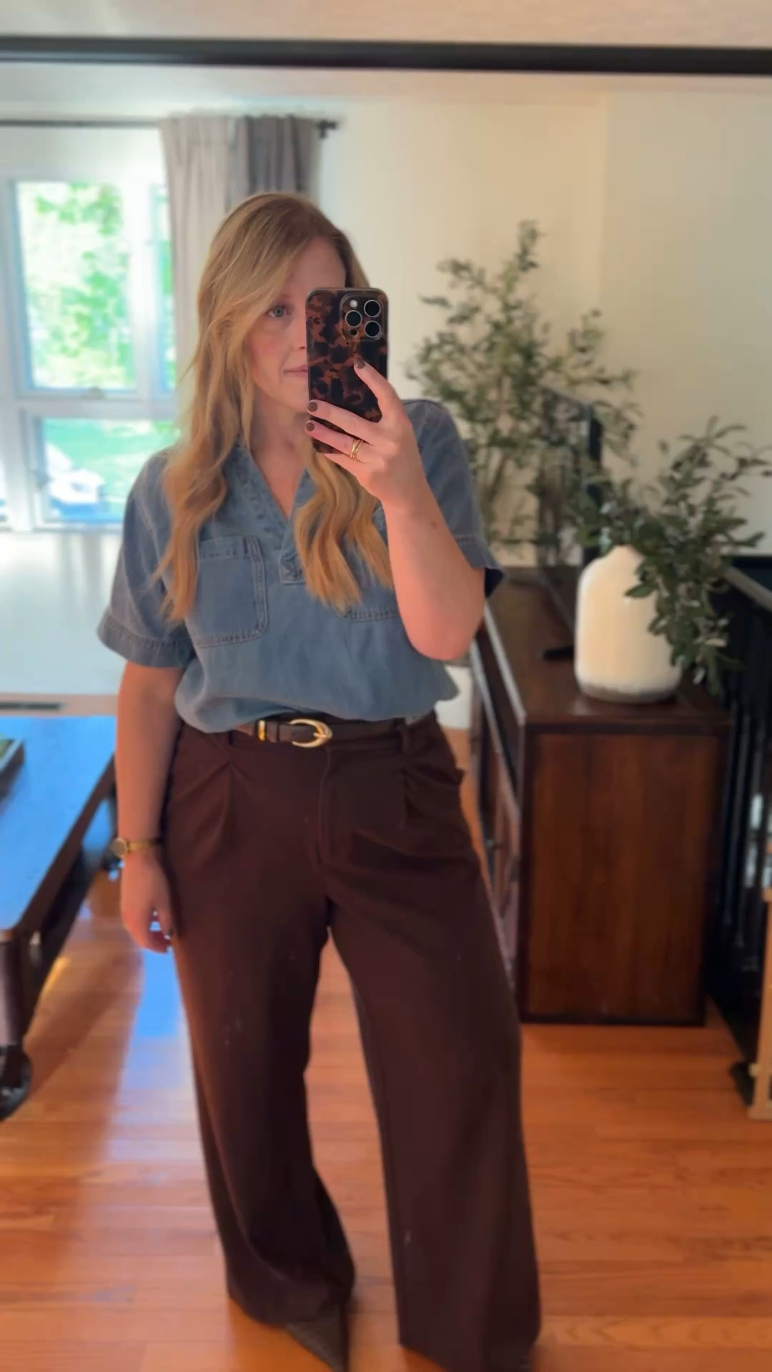 Spring Office Outfit, Spring Outfit, Spring OOTD, Denim and Brown, Woven Slingbacks

#LTKootd #LTKWorkwear #LTKMidsize
