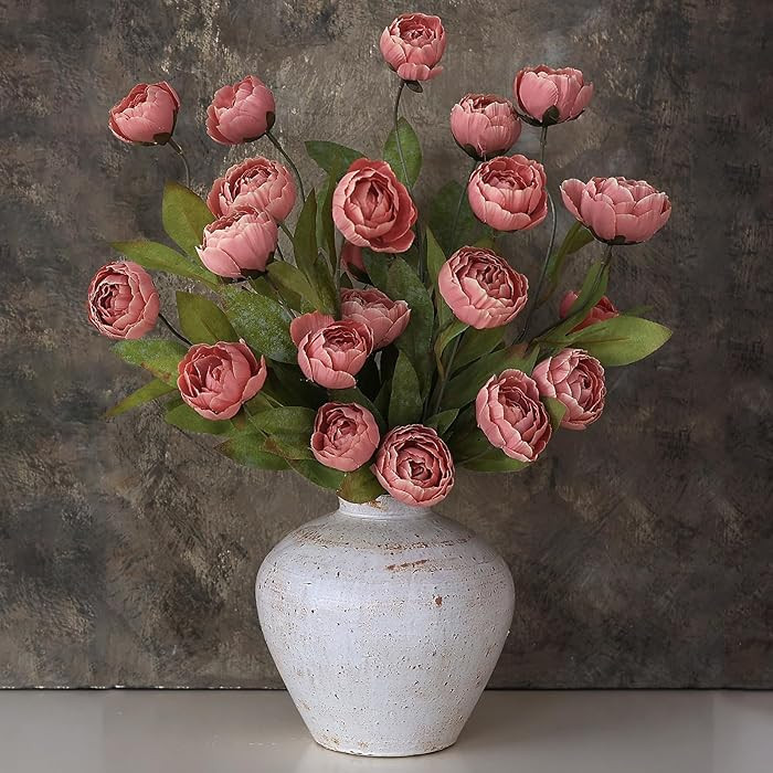 VIERENA 6 Pcs Faux Silk Peony Artificial Flowers for Vase -27", Bulk Fake Peonies Branches with S... | Amazon (US)