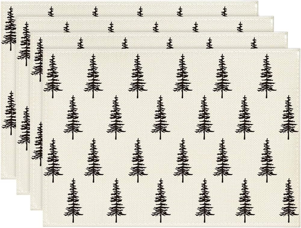 Artoid Mode Beige Xmas Tree Christmas Placemats Set of 4, 12x18 Inch Winter Table Mats for Party ... | Amazon (US)