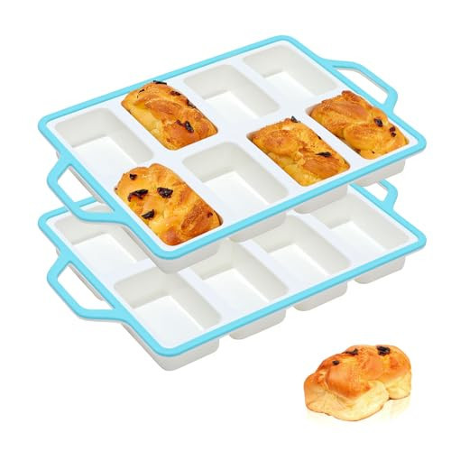 Vinino Silicone Mini Loaf Pans with Metal Reinforced Frame-2 Pack, Non-stick Silicone Bread Pan for Baking 8-Cavity, Tiny Banana Bread Set, Dishwasher Safe Brownie Pan-Blue | Amazon (US)