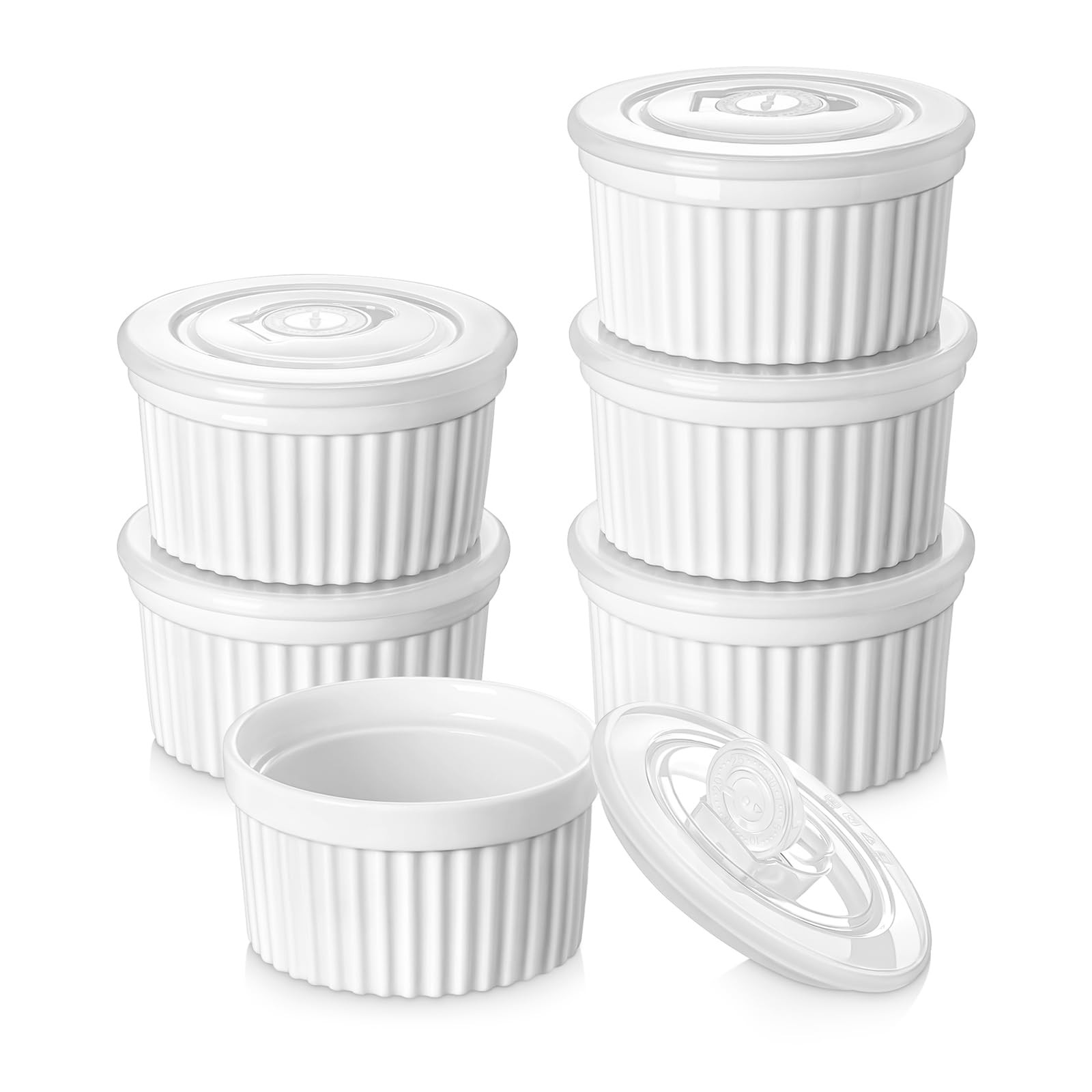 vancasso 8 oz Ramekins with Lid, Porcelain Creme Brulee Souffle Dishes, White Pudding Custard Cup... | Amazon (US)