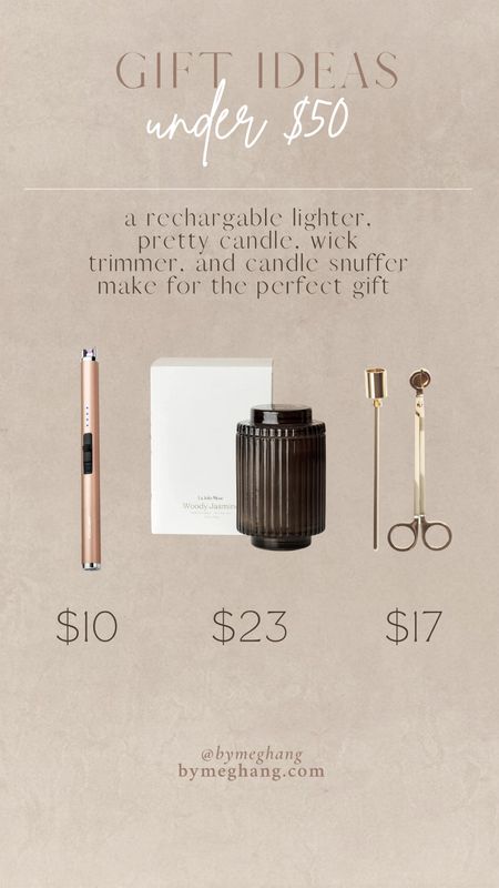 The best gift under $50! A gorgeous aesthetic candle, wick trimmer, candle snuffer, and rechargeable lighter make the most perfect gift for anyone! Teacher gift, host gift, white elephant gift, gift exchange, white elephant 

#LTKunder50 #LTKHoliday #LTKGiftGuide
