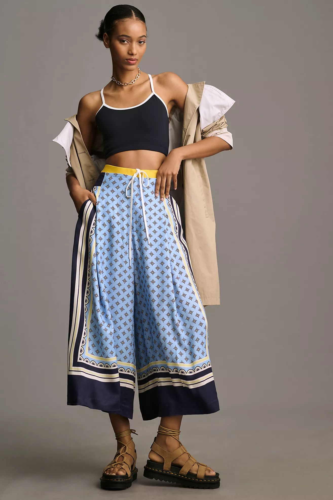 Maeve Printed Pleated A-Line Culottes | Anthropologie (US)
