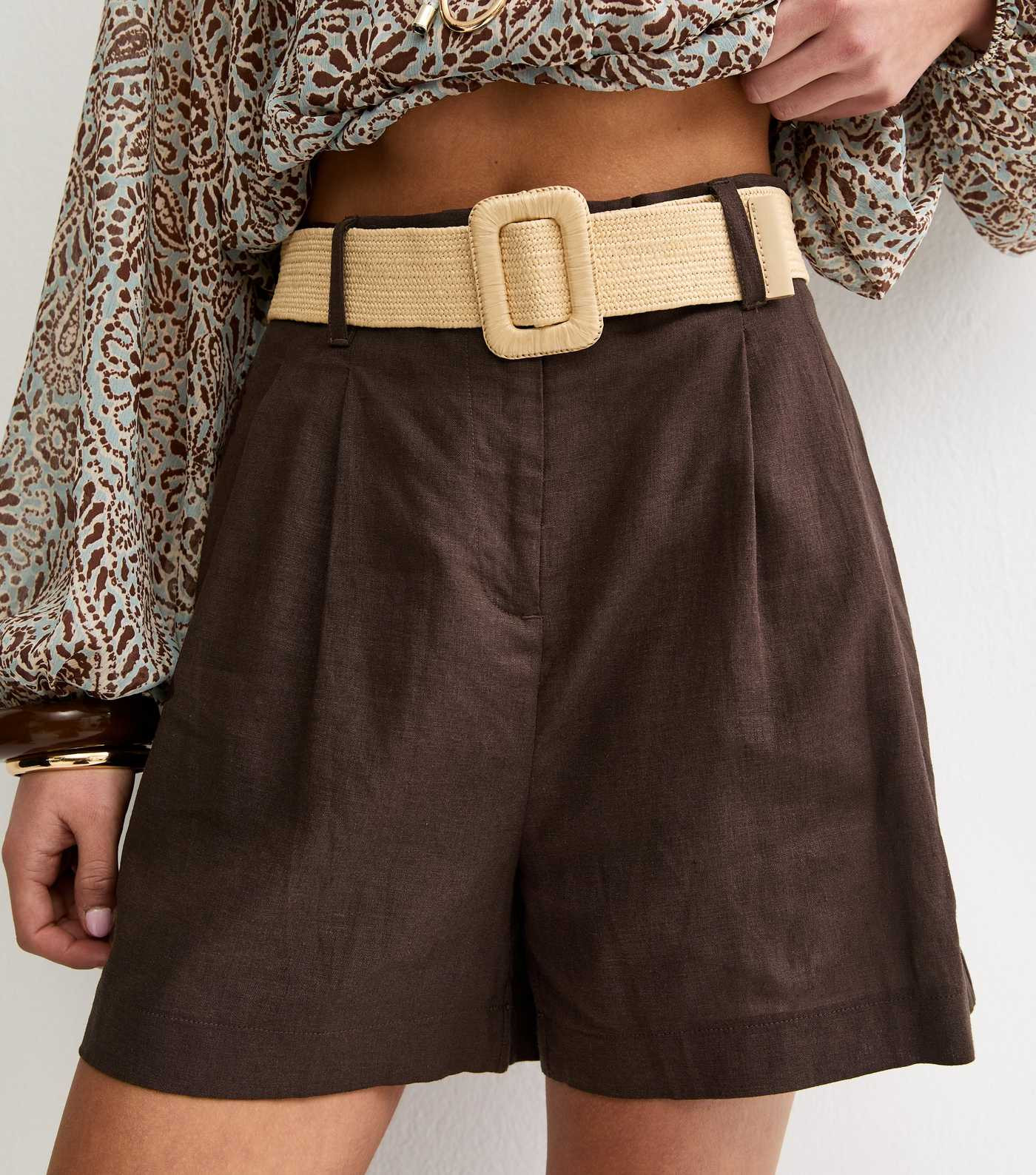 Dark Brown Linen Blend Belted Shorts | New Look | New Look (UK)