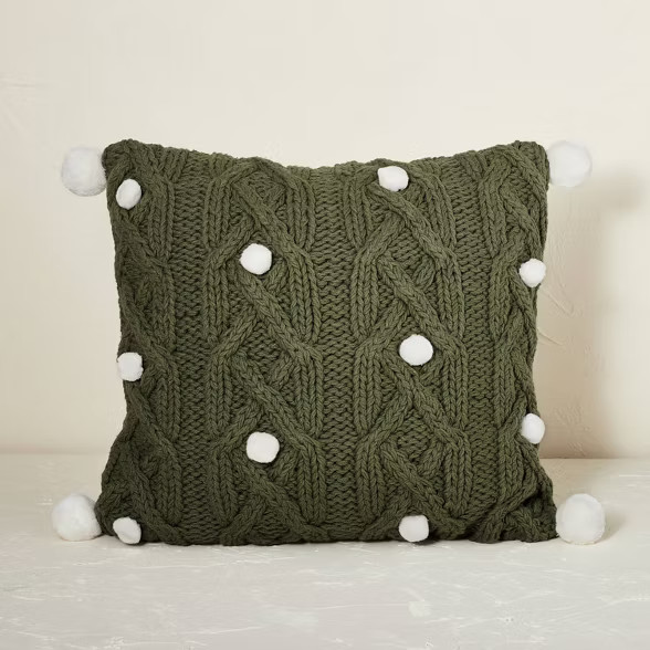 Cable Knit Square Throw Pillow with Pom Poms - Opalhouse™ designed with Jungalow™ | Target