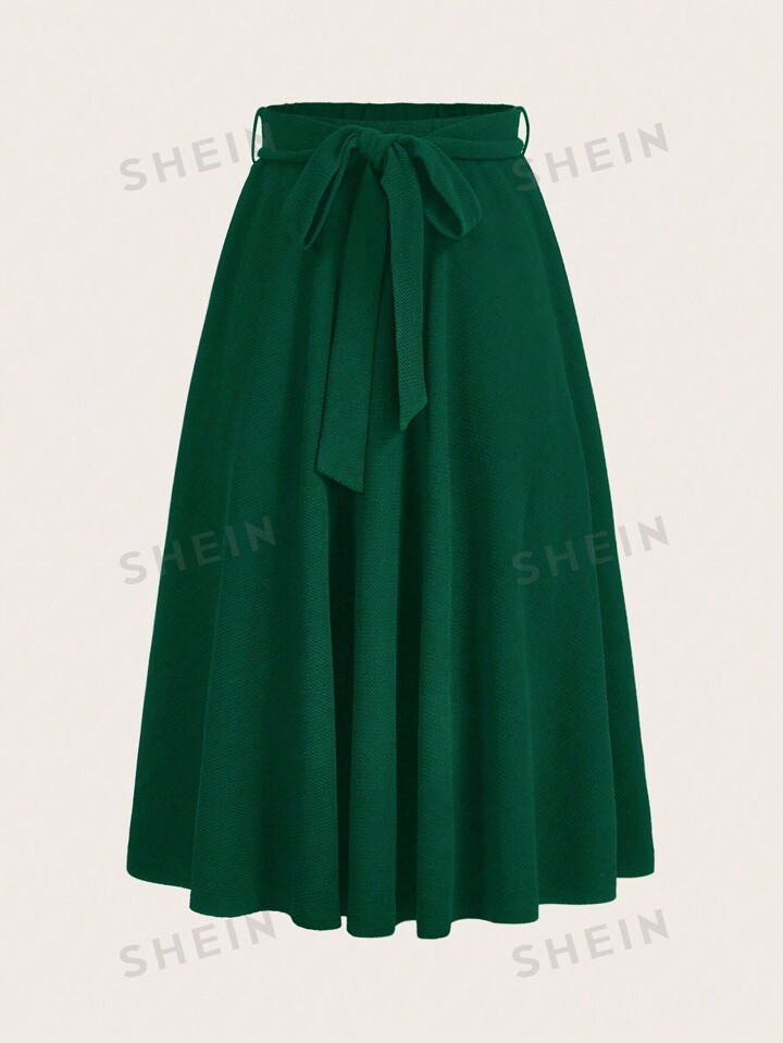 SHEIN MOD Solid Belted Flare Skirt | SHEIN